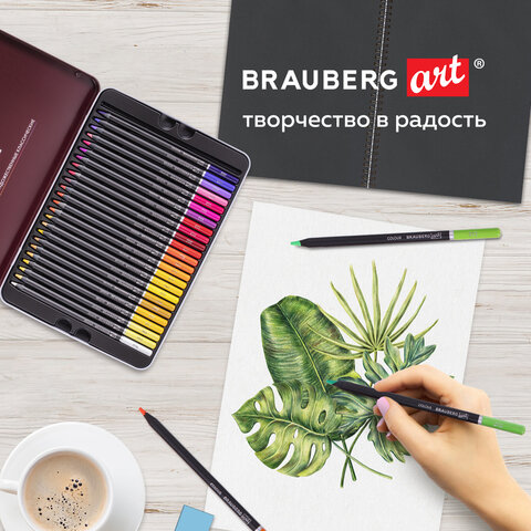Карандаши цветные художественные BRAUBERG ART PREMIERE, НАБОР 48 цветов, 4 мм, металл кейс, 181694 - фото 16