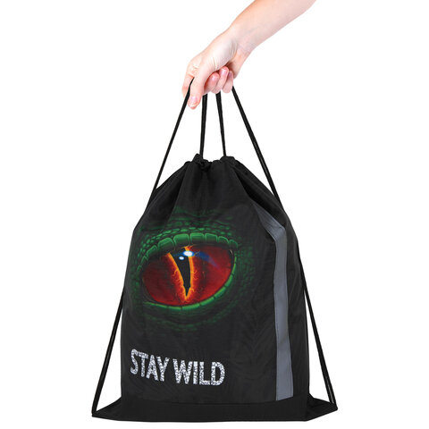 Мешок для обуви ЮНЛАНДИЯ, плотный, светоотражающая полоса, 46х36 см, "Stay wild", 270917 - фото 4