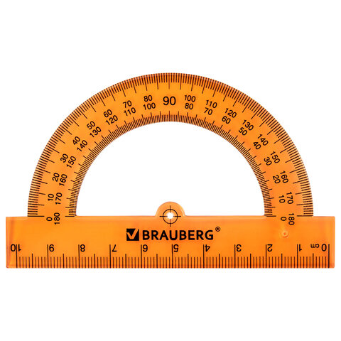 Транспортир пластиковый 10 см, 180 градусов, BRAUBERG, прозрачный, неоновый, ассорти, 210847 - фото 5
