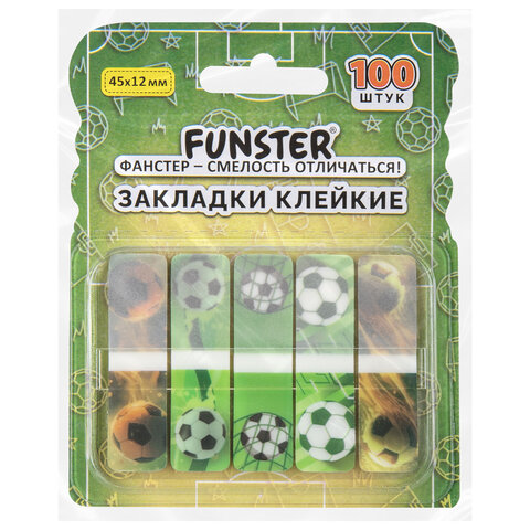 Закладки клейкие Z-сложения FUNSTER (ФАНСТЕР) "Футбол", 45х12 мм, 100 шт. (5 цветов х 20 листов), в диспенсере, 116698 - фото 6