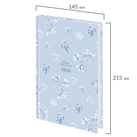 Ежедневник датированный 2026 145х215 мм, А5, STAFF, ламинированная обложка, "Blue Flowers", 117316 - фото 2