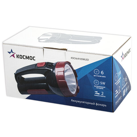 Фонарь аккумуляторный КОСМОС 5 Вт LED, выдвижная вилка, заряд от сети, KOCAc9105WLED - фото 12