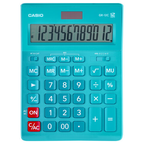 Калькулятор настольный CASIO GR-12С-LB (210х155 мм), 12 разрядов, двойное питание, ГОЛУБОЙ, GR-12C-LB-W-EP - фото 2
