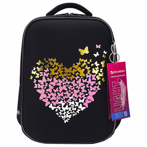 Ранец BRAUBERG LIGHT, 1 отделение, с брелоком, "Shining heart", фольгированная печать, 36х26х13 см, 272029 - фото 9