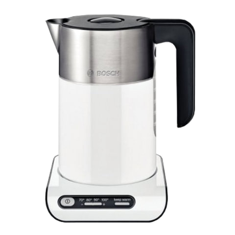 Чайник BOSCH TWK8611P, 1,5 л, 2400 Вт, закрытый нагревательный элемент, нержавеющая сталь, белый - фото 1