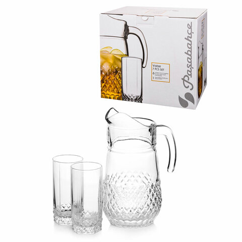 Набор столовый 7 предметов, кувшин 1250 мл + 6 стаканов 275 мл, стекло, PASABAHCE "ВАЛЬС", фирменная подарочная упаковка, 97675 Набор столовый 7 предметов, кувшин 1250 мл + 6 стаканов 275 мл, стекло, PASABAHCE "ВАЛЬС", фирменная подарочная упаковка, 97675 - фото 1