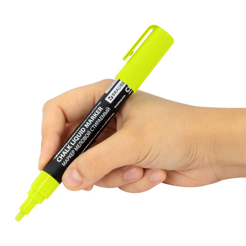 Маркер меловой CHALK LIQUID MARKER, ЖЕЛТЫЙ, 3 мм, стираемый, BRAUBERG "CHALK", 152590 - фото 10
