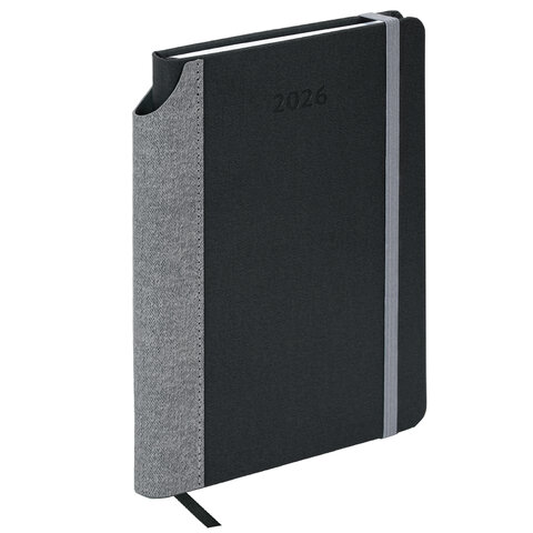 Ежедневник датированный 2026 А5 138x213 мм, BRAUBERG "Mosaic", под кожу, карман для ручки, черный, 117114 - фото 1
