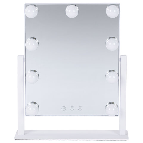 Зеркало для макияжа гримерное с подсветкой, 9 LED-ламп, 3 режима свечения, размер 25х30 см, работа от сети 220 V, цвет белый, BRABIX, 609335 - фото 12