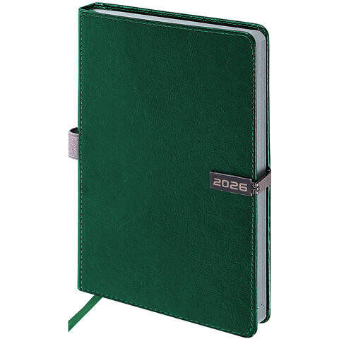 Ежедневник датированный 2026 А5 138x213 мм, BRAUBERG "Inspiration", под кожу, цветной срез, темно-зеленый, 117477 - фото 1