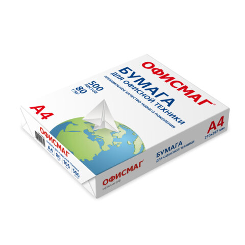 Бумага офисная А4, 80 г/м2, 500 л., марка С, ОФИСМАГ, Россия, 146% (CIE), 110532 - фото 2