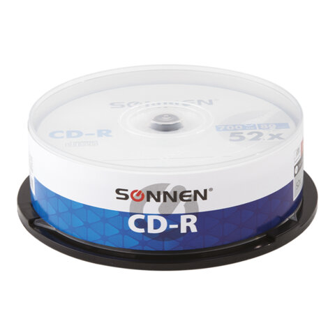 Диски CD-R SONNEN, 700 Mb, 52x, Cake Box (упаковка на шпиле) КОМПЛЕКТ 25 шт., 513531 - фото 1