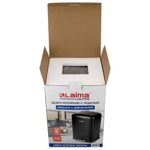 Ведро мусорное с педалью 6 л, крышка с доводчиком, черное матовое, металл, LAIMA ULTRA, 701564 - фото 9