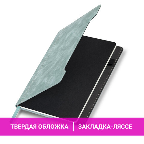 Блокнот А5 165x218 мм, BRAUBERG "Perfect", под кожу софт-тач, держатель для ручки, 80 листов, клетка, серо-голубой, 116615 - фото 10