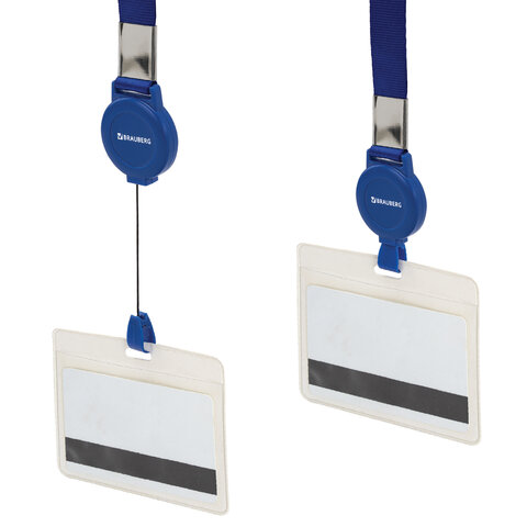 Держатель-рулетка для бейджей 70 см, с лентой 45 см, синий, BRAUBERG EXTRA, 238837 - фото 3