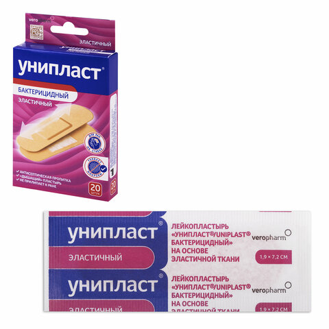 Набор лейкопластырей бактерицидных 20 шт., 1,9х7,2 см, УНИПЛАСТ, эластичные, 20024388 - фото 6
