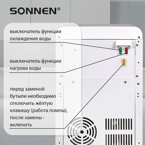 Кулер для воды SONNEN FSE-02BW, напольный, нагрев/охлаждение, НИЖНЯЯ ЗАГРУЗКА, 2 крана, белый, 456170 - фото 18