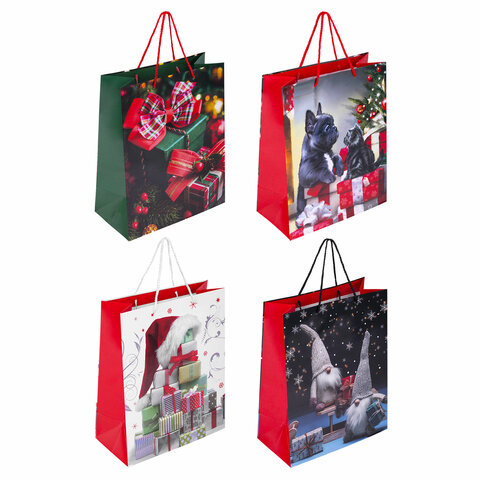 Пакет подарочный НАБОР 4 штуки, новогодний, 26x13x32 см, "Winter Set", ЗОЛОТАЯ СКАЗКА, 591958 - фото 1