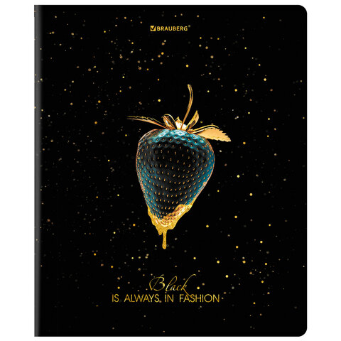 Тетрадь А5, 48 л., BRAUBERG, скоба, клетка, матовая ламинация, фольга, "Black&Gold" (микс в спайке), 404370 - фото 4