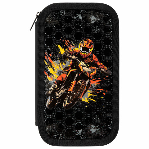 Пенал ЮНЛАНДИЯ, 2 отделения, ламинированный картон, конгрев, 19х11 см, "Fire moto", 273496 - фото 2