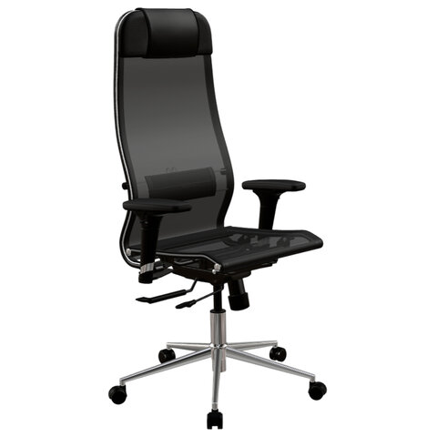 Кресло МЕТТА "ErgoLife" 10 B1-104D, хром, синхромеханизм, 2D-подлокотники, прочная сетка, черное - фото 1
