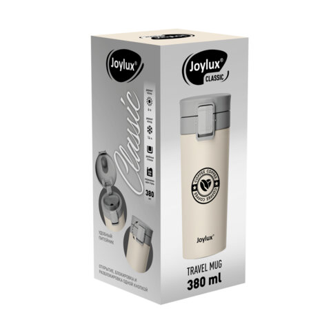 Термокружка 380 мл JOYLUX (ДЖОЙЛЮКС) CLASSIC COFFEE, нержавеющая сталь SUS304, бежевый с принтом, 700273 - фото 6