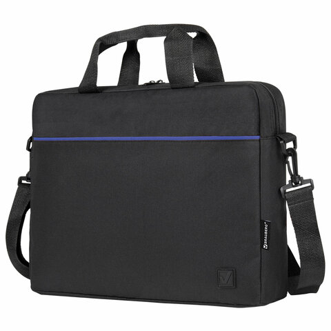 Сумка портфель BRAUBERG PRACTICAL с отделением для ноутбука 15,6", Blue line, черная, 29х40х7 см, 272603 - фото 1
