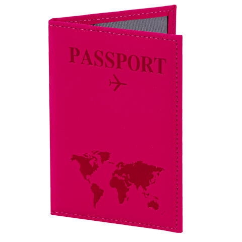Обложка для паспорта "Passport map", экокожа soft-touch, малиновая, STAFF, 238761 - фото 4