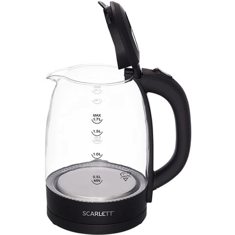 Чайник SCARLETT SC-EK27G11, 1,7 л, 2200 Вт, закрытый нагревательный элемент, стекло, черный - фото 6