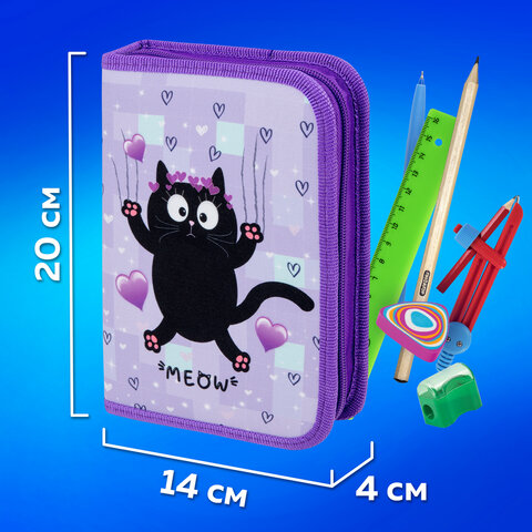 Пенал ПИФАГОР, 1 отделение, 2 откидные планки, полиэстер, 20х14 см, "Falling cat", 272287 - фото 12
