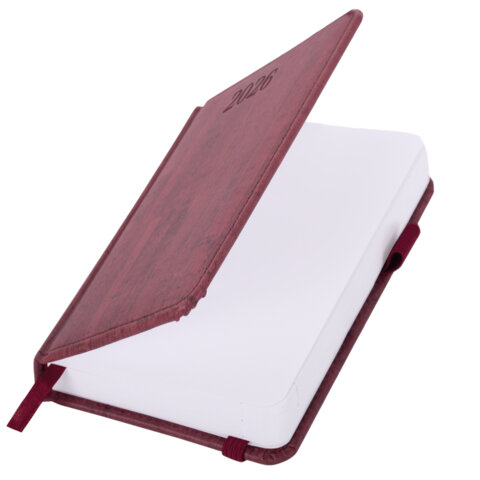 Ежедневник датированный 2026 МАЛЫЙ ФОРМАТ 100х150 мм, А6, BRAUBERG Wood, под кожу, бордовый, 117265 - фото 3