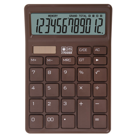Калькулятор настольный BRAUBERG CH-12-BR (153х103 мм),12 разрядов, двойное питание, коричневый, 272961 - фото 1