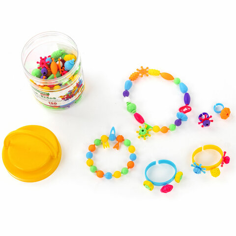 Конструктор POP-BEADS для творчества, игр и создания украшений, 150 бусин, основы для браслетов, колец, BRAUBERG KIDS, 664697 - фото 3