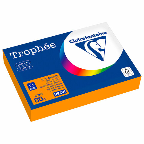 Бумага цветная CLAIREFONTAINE, А4, 80 г/м2, 500 л., неон, оранжевый, Франция, 2978C, 2978PC - фото 1