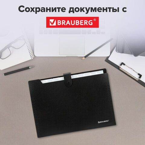 Папка-органайзер на кнопке 12 отделений, BRAUBERG "Extra", А4, черная с белым, 271930 - фото 14