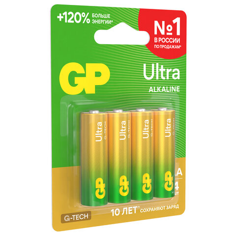 Батарейки КОМПЛЕКТ 4 шт., GP Ultra G-Tech, AA (LR6, 15А), алкалиновые, пальчиковые, 15AUA21-2CRSBC4 - фото 6