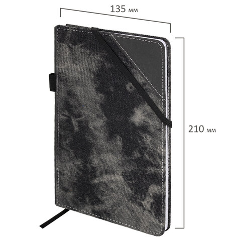 Блокнот А5 135x210 мм BRAUBERG "Denim", ткань/экокожа, резинка, держатель, 80 л., клетка, черный, 117140 - фото 3