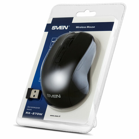 Мышь беспроводная SVEN RX-270W, 3 кнопки + 1 колесо-кнопка, оптическая, чёрная, SV-016234 - фото 6