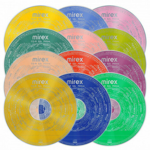 Диск CD-R MIREX Random Color, 700 Мб, 48x, Cake Box (упаковка на шпиле), КОМПЛЕКТ 50 шт., цветные, UL120009A8B - фото 2