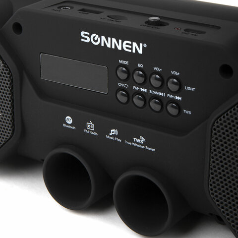 Колонка портативная с подсветкой SONNEN B306, 12 Вт, Bluetooth, FM-тюнер, microSD, MP3-плеер, черная, 513479 - фото 6