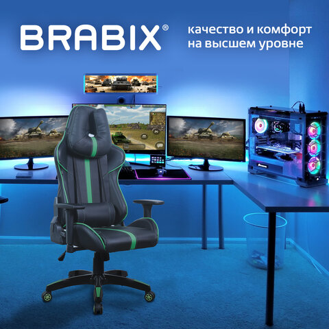 Кресло компьютерное BRABIX "GT Carbon GM-120", две подушки, экокожа, черное/зеленое, 531929 - фото 17