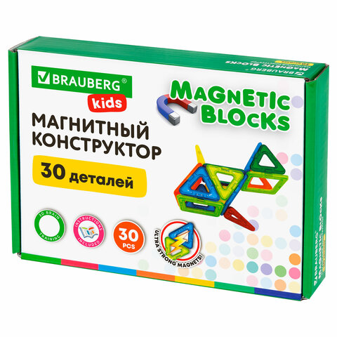 Магнитный конструктор MAGNETIC BLOCKS, 30 магнитных деталей, BRAUBERG KIDS, 665719 - фото 1