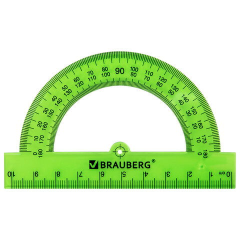 Транспортир пластиковый 10 см, 180 градусов, BRAUBERG, прозрачный, неоновый, ассорти, 210847 - фото 2