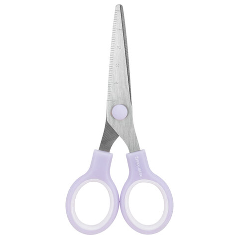 Ножницы BRAUBERG KIDS 130 мм, ручки лавандовые, закругленные лезвия с линейкой, 274061 - фото 2