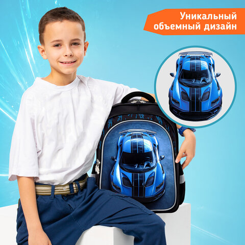 Рюкзак SNOOBAG (СНУБЭГ) FLOSSY, 2 отделения, 3 кармана, "Гонки", объемный дизайн, 40х28х18 см, 274442 - фото 16