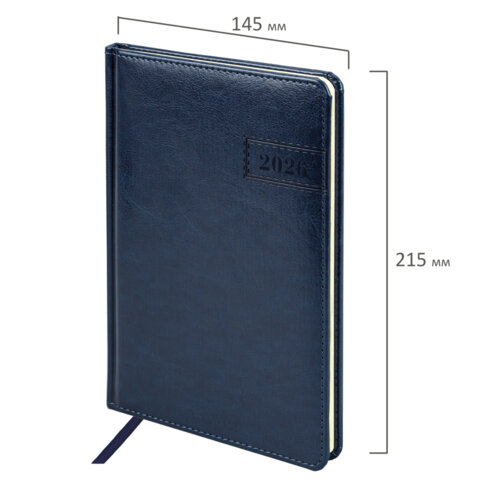 Еженедельник датированный 2026, А5, 145х215 мм, BRAUBERG "Imperial", под кожу, синий, 117174 - фото 2