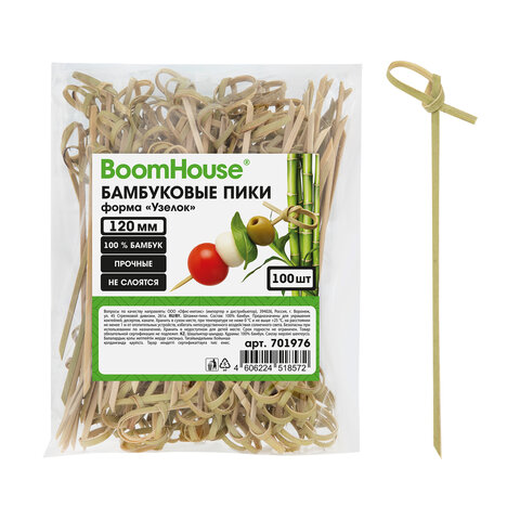 Шпажки-пики для канапе бамбуковые форма "Узелок" 12 см, 100 шт., BOOMHOUSE (БУМХАУС), 701976 - фото 1
