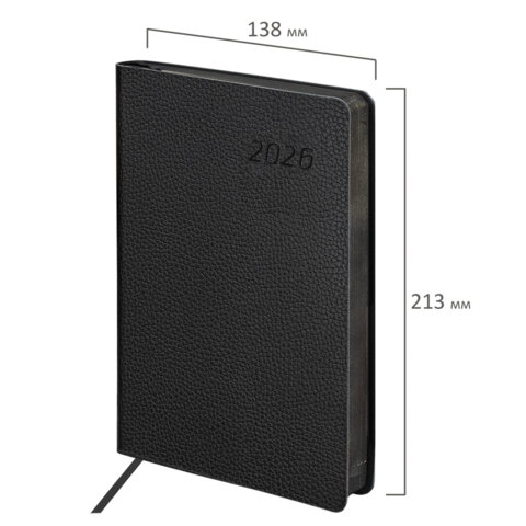 Ежедневник датированный 2026 А5 138x213 мм, BRAUBERG "Stylish", под кожу, гибкий, черный, 117097 - фото 2
