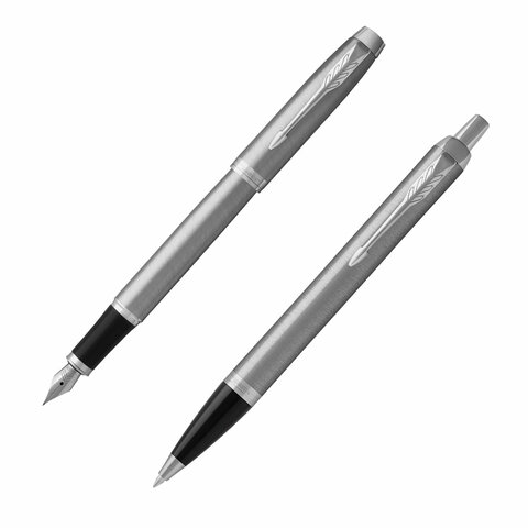 Набор PARKER "IM Stainless Steel CT": шариковая ручка синяя и перьевая ручка синяя, 2183058 - фото 2