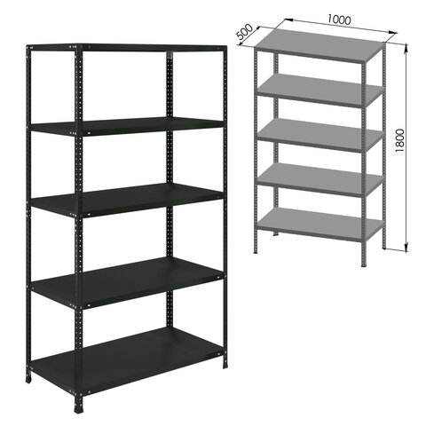 Стеллаж металлический BRABIX "ГРАФИТ MS KD-180/50-5", лофт, 1800х1000х500 мм, 5 полок, 291270, S240BR145593 - фото 1